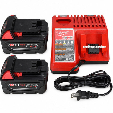 Milwaukee 48-59-1840 M18 RED LITHIUM XC 4.0 Ah Batteries (2) + 48-59-1812 M12...