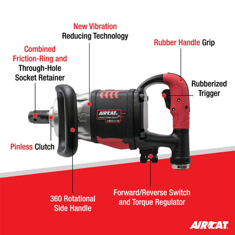 AIRCAT 1993-1-VXL 1" Drive Straight Impact Wrench Vibrotherm 6,000 RPM Pneumatic