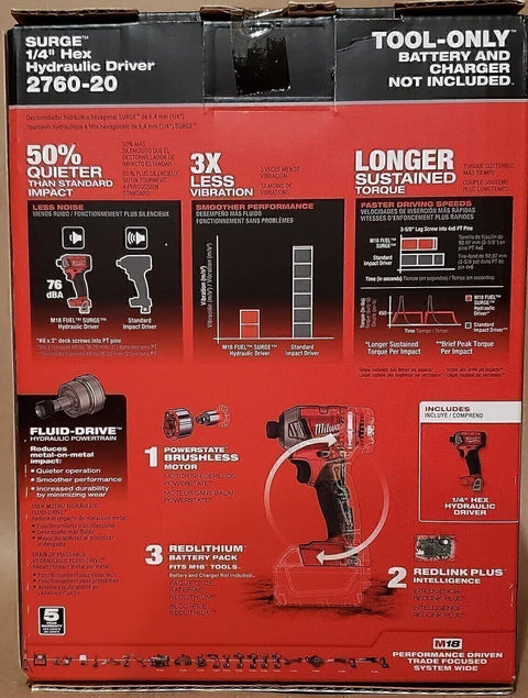 New Milwaukee 2760-20 Fuel Surge Brushless Hydraulic 1/4" Cordless Impact Driver