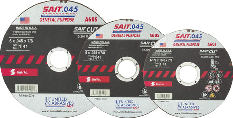 United Abrasives 23106 Type 41/1 6-Inch x .045 Inch x 7/8-Inch Grade A60S Cut Off Wheels 50Pk