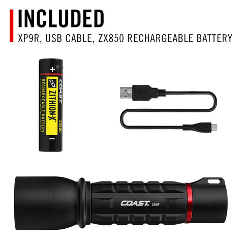 Coast XP9R 1000 Lumen USB-C Rechargeable LED Flashlight Dual Power Pure Beam