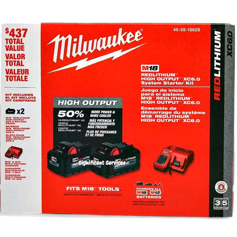 Milwaukee M18 REDLITHIUM HIGH Output XC6.0 Lithium Ion Battery 2 Pk Starter Kit