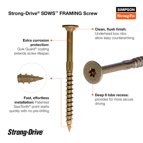 Simpson Strong-Tie SDWS16312Q Strong-Drive Framing Screws 0.160" 3-1/2" T25 750