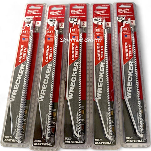 New Milwaukee 9" 6TPI Carbide Teeth Wrecker Sawzall Blades 5-Pack 48-00-5542 NIB