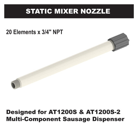 Albion Engineering Company 484-146-6166F4M Threaded-Type Static Mixer 20 Elements x 3/4" NPT 15" Long Nozzle x 3/4" ID White