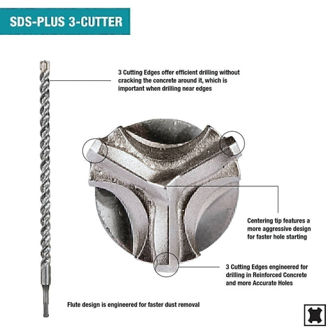 Makita B-61195 3/16" x 8" SDS-Plus Bit 3-Cutter 10 Pack