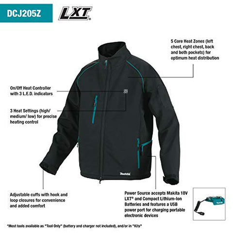 Makita DCJ205Z2XL 18V LXT® Lithium-Ion Cordless Heated Jacket, Jacket Only (Black, 2XL)