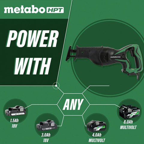 Metabo HPT 18V Cordless Reciprocating Saw | Tool Only | No Battery | Adjustable Front Shoe | Tool-LESS Blade Change System | Lifetime Tool Warranty | CR18DSLQ4