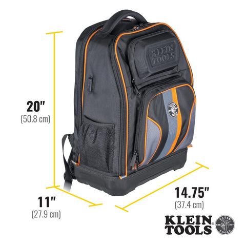 Klein Tools 62805BPTECH 28-Pocket Laptop Backpack Tool Bag, Tradesman Pro Extra-Large Tech Tool Backpack with Molded Bottom, Charging Port