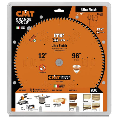 CMT P12096 1" Bore ITK Melamine & Ultra Finish Saw Blade, 12" x 96 Teeth