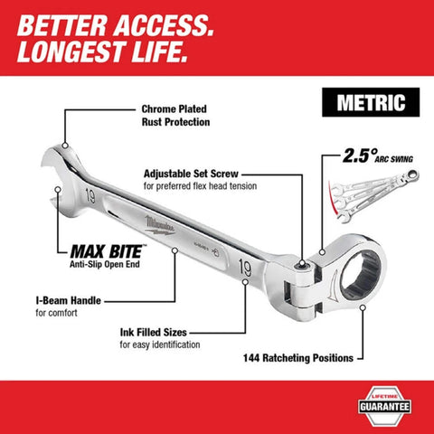 Milwaukee 48-22-9513 15 Piece Metric Flex Head Wrench Ratchet Organizer Set