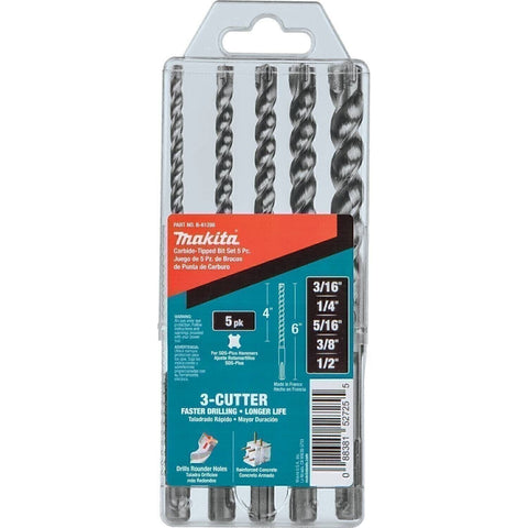 Makita B-61298 5 Pc. SDS-Plus 3-Cutter Rotary Hammer Drill Concrete Bit Set New