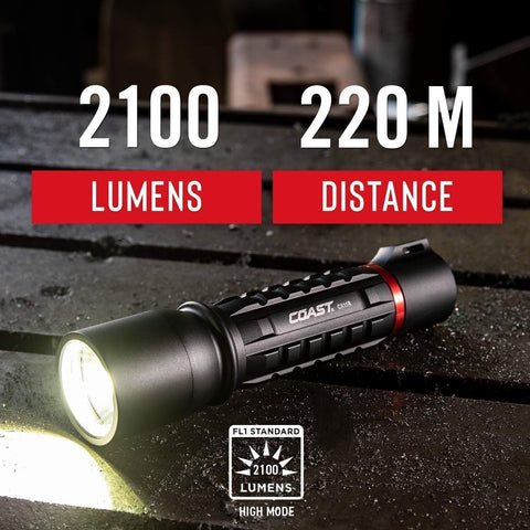 Coast XP11R Rechargeable LED Flashlight 2100 Lumens Dual Power Slide Focus IP54