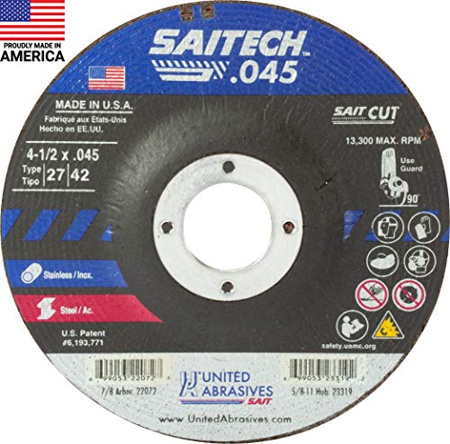 United Abrasives-SAIT 22072 Saitech� High Performance Cut-Off Wheels (Type 27/Type 42 Depressed Center) 4 1/2" x .045" x 7/8", 4.5 Inch (Pack of 50)