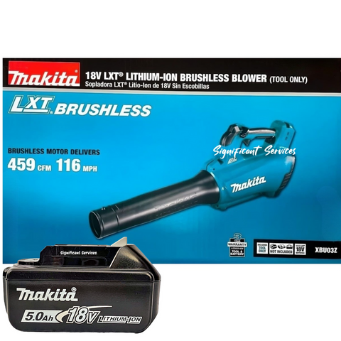 Makita XBU03Z 18V LXT Li-Ion Brushless Cordless Blower Bl1850B 5.0 Ah Battery