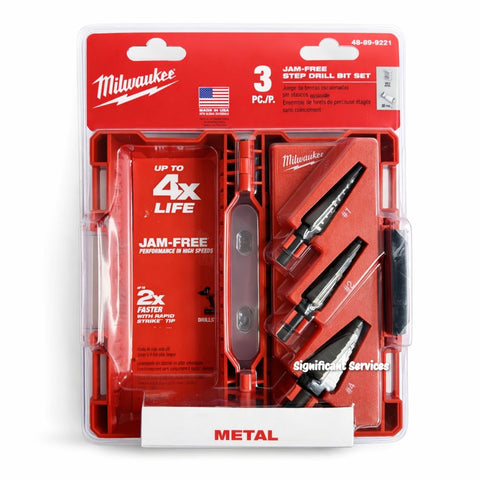 Milwaukee 49-89-9221 Step Drill Bit Set 3-Pc Black Oxide Jam-Free Rapid Strike Tips