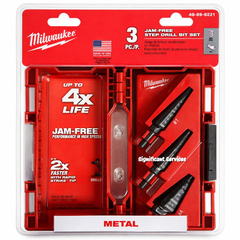 Milwaukee 49-89-9221 Step Drill Bit Set 3-Pc Black Oxide Jam-Free Rapid Strike Tips