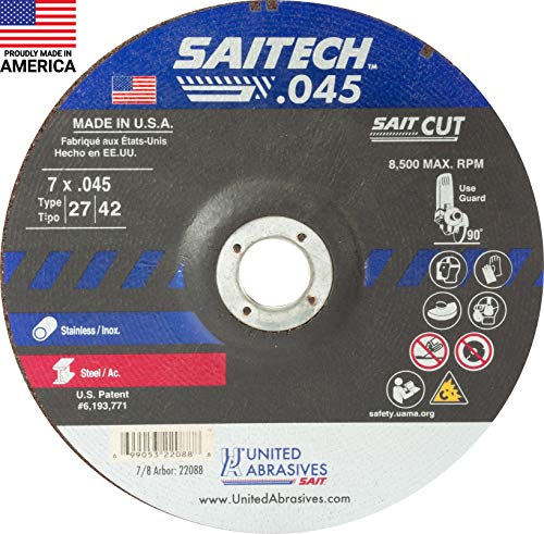 United Abrasives-SAIT 22088 Saitech� High Performance Cut-Off Wheels (Type 27/Type 42 Depressed Center) 7" x .045" x 7/8", 50-Pack