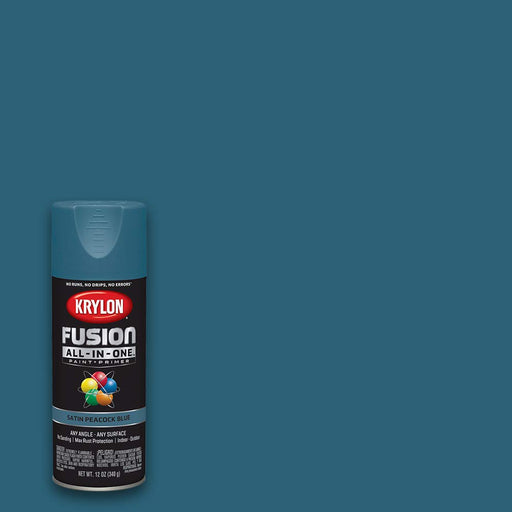 Krylon K02792007 Fusion All-In-One Spray Paint for Indoor/Outdoor Use, Satin Peacock Blue 12 Ounce (Pack of 1)