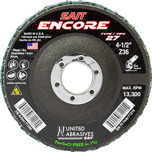 United Abrasives SAIT 71205 4-1/2x7/8 Encore Type 27 General Purpose No Hub Zirconium Flap Discs 36 Grit, 10 Pack