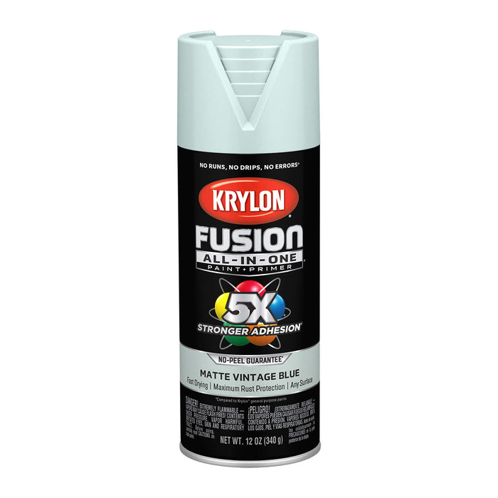 Krylon K02797007 Fusion All-In-One Spray Paint for Indoor/Outdoor Use, Matte Vintage Blue, 12 Ounce (Pack of 1)