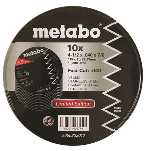 Metabo Steel/Stainless Slicer Wheel Tin 4.5" X.040x7/8 A60T 10PK 655832010