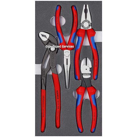 KNIPEX 00 20 01 V15 Tools 4 Piece Basic Pliers Set in Foam Tray 002001V15 Red