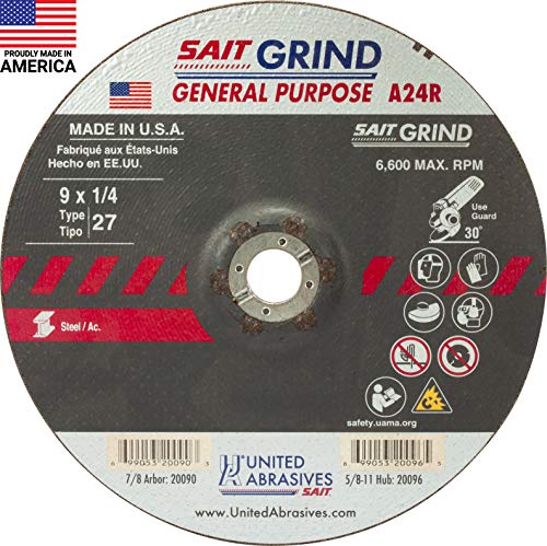 United Abrasives-SAIT 20090 A24R General Purpose/Long Life Grinding Wheel (Type 27/Depressed Center) 9" x 1/4" x 7/8", 25-Pack