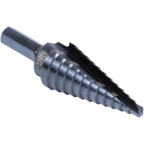 Klein Tools KTSB14 Step Drill Bit #14 Double-Fluted, 3/16 to 7/8-Inch with Easy-to-Read Step Markings and Targets, 3/8-Inch Hex Shank
