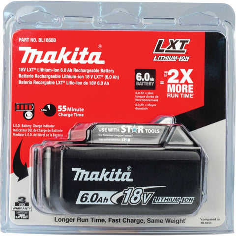 Makita BL1860B 18V LXT Lithium-Ion 6.0 Ah Battery