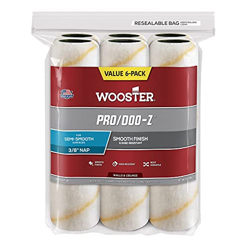 Wooster Brush RR727-9 Pro/Doo-Z Nap Rollers, 3/8-Inch, 6-Pack, White, Pack of 3