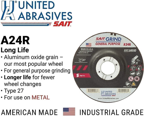 United Abrasives-SAIT 20090 A24R General Purpose/Long Life Grinding Wheel