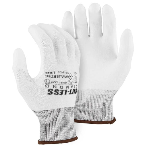 Majestic 37-3435 White Cut-Less Diamond Seamless Knit Glove with Polyurethane Palm Coating Cut Resistant Gloves, Medium, 3 Pairs