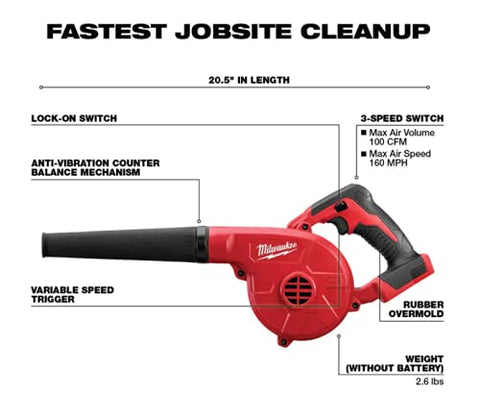 Milwaukee 0884-20 M18 18V Cordless Compact Leaf Blower Bare Tool