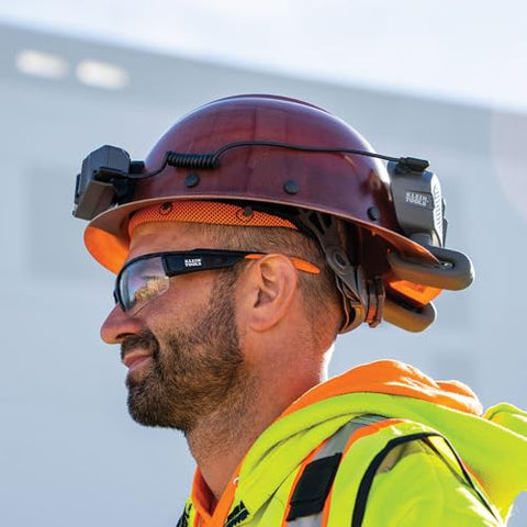 Klein Tools 60447 Hard Hat, Full Brim Class G KONSTRUCT Series Hard Hat with Rechargeable Headlamp, Sweat-Wicking Sweatband, Top Pad, Brown