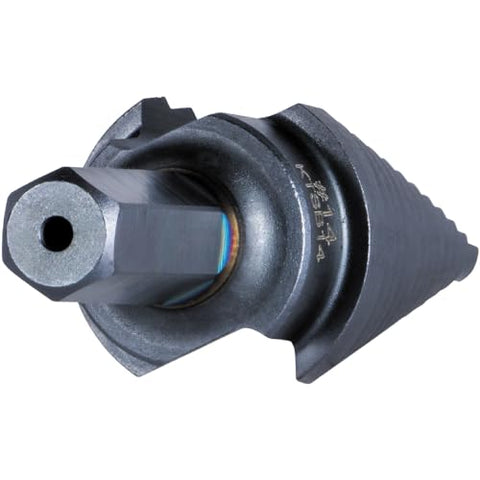 Klein Tools KTSB14 Step Drill Bit #14 Double-Fluted, 3/16 to 7/8-Inch with Easy-to-Read Step Markings and Targets, 3/8-Inch Hex Shank