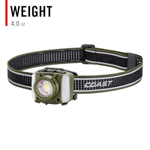 Coast FL95R 1250 Lumen Rechargeable Plus LED Headlamp Green Red Area Light Mode