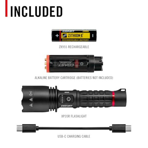 Coast XP20R 4000 Lumen USB-C Rechargeable LED Flashlight Pure Beam Slide Focus