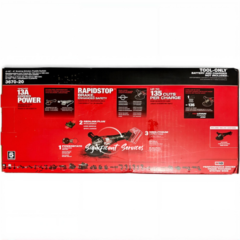 Milwaukee 3670-20 M18 FUEL 18v Li-Ion Brushless Cordless 4-1/2 in/6 in Braking Grinder, Paddle Switch (Tool-Only) - 3670-20