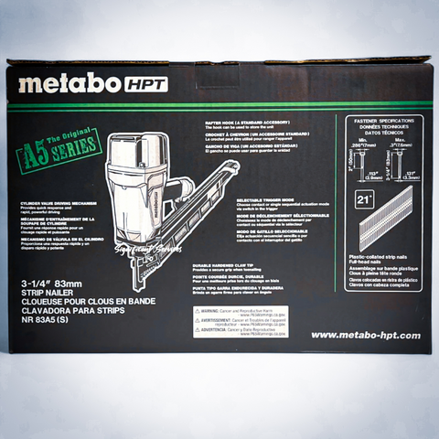 Metabo HPT NR83A5(S) 21 Degree 3-1/4" Pro Pneumatic Rear Load Framing Nailer