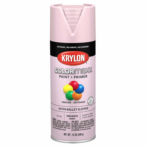 Krylon K05556007 COLORmaxx Spray Paint and Primer for Indoor/Outdoor Use, Satin Ballet Slipper Pink