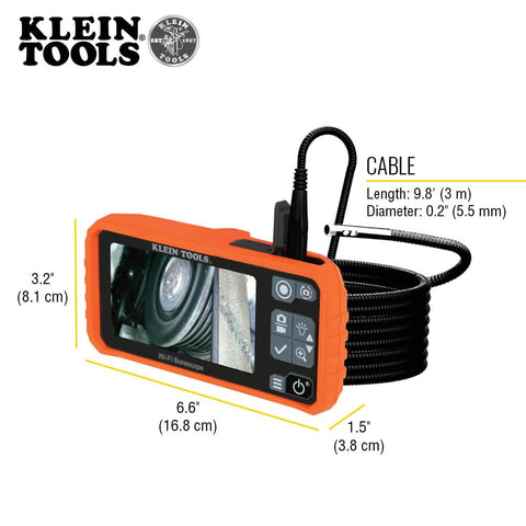 Klein Tools ET19 Wi-Fi Pro Borescope with Dual-Lens, 5.5 mm 9.8-Foot Armored Waterproof Gooseneck Snake, LEDs, 4.3-Inch LCD, Endoscope Inspection