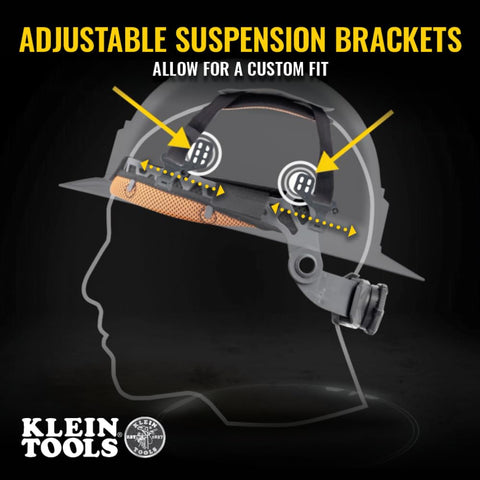 Klein Tools 60447 Hard Hat, Full Brim Class G KONSTRUCT Series Hard Hat with Rechargeable Headlamp, Sweat-Wicking Sweatband, Top Pad, Brown
