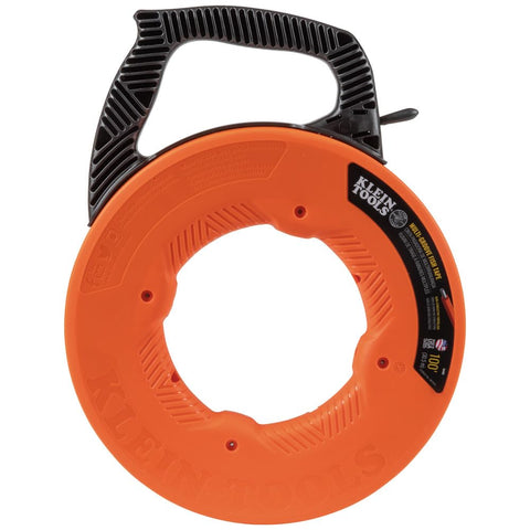 Klein Tools 56383 Non-Conductive Electrical Fish Tape, Multi-Groove Fiberglass Wire Puller, Nylon Tip, Optimized Housing and Handle, 100-Foot