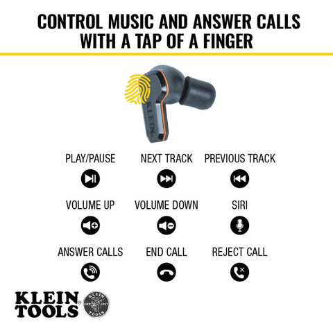 Klein Tools AESEB2 Elite Bluetooth Jobsite Earbuds, True Wireless Earplugs, 25dB NRR Hearing Protection, 24-Hour Playtime, Digital LED Display