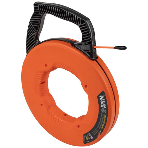 Klein Tools 56383 Non-Conductive Electrical Fish Tape, Multi-Groove Fiberglass Wire Puller, Nylon Tip, Optimized Housing and Handle, 100-Foot