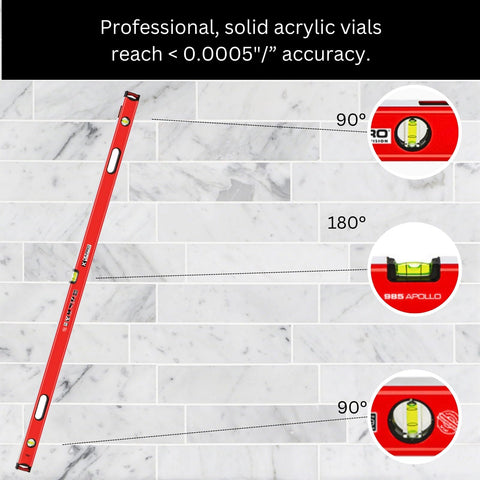 Kapro 98541X Apollo HeavyDuty Professional Box Level Features Magnified 72 Inch