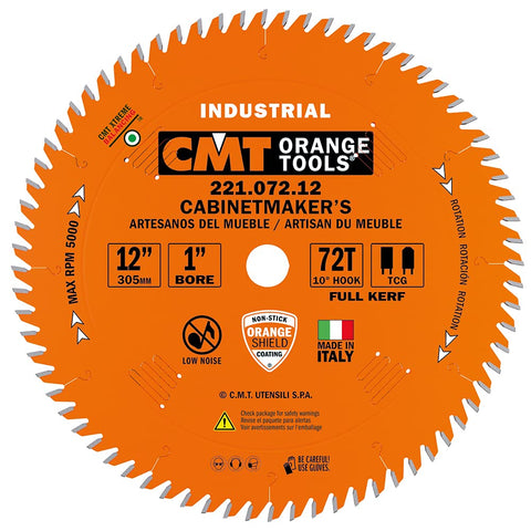 CMT 221.072.12 Industrial Cabinetshop Saw Blade 12" x 72 Tooth TCG Grind 1" Bore