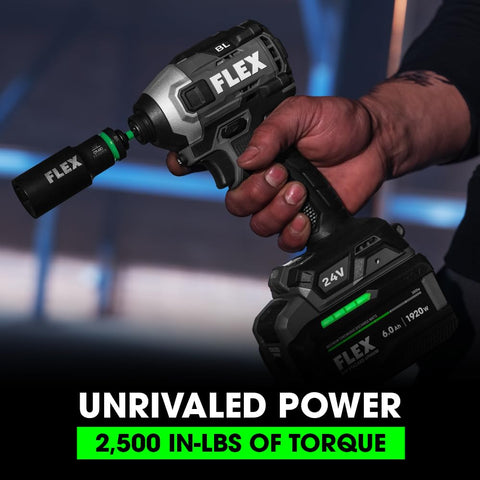 FLEX 24V Brushless Cordless 1/4-Inch 2,500 In-Lbs Torque Quick Eject Hex Impact Driver Multi-Mode Tool Only, Battery and Charger Not Included - FX1371A-Z