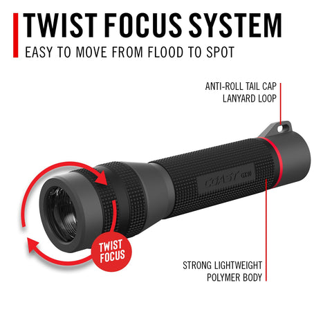 Coast GX30 2300 Lumen Waterproof Dual Power LED Flashlight with Twist Focus